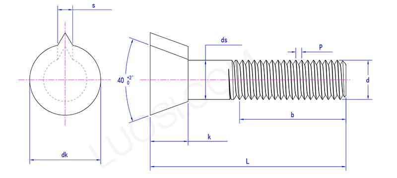 40°Countersunk head plow bolts with heavy key