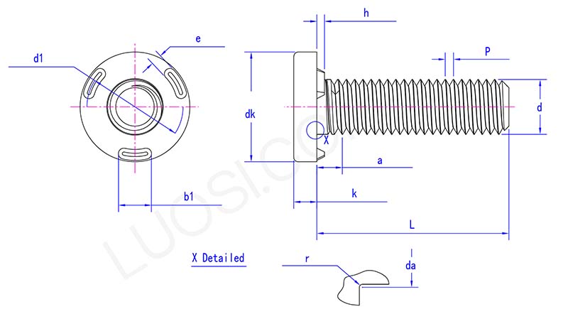 Weld screw with metric thread parameter